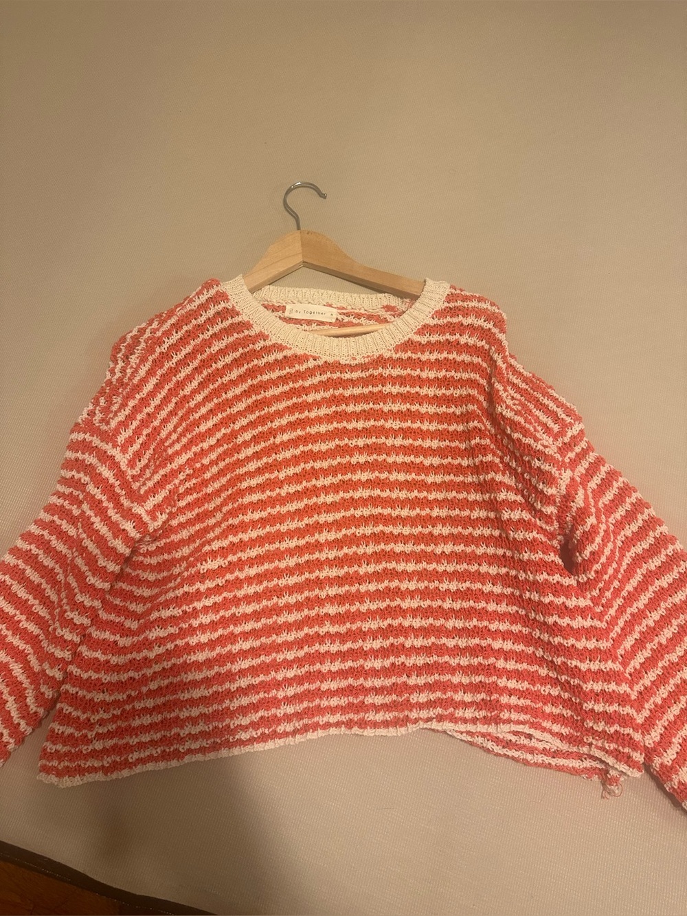 Together Coral and White Striped Crewneck Sweater